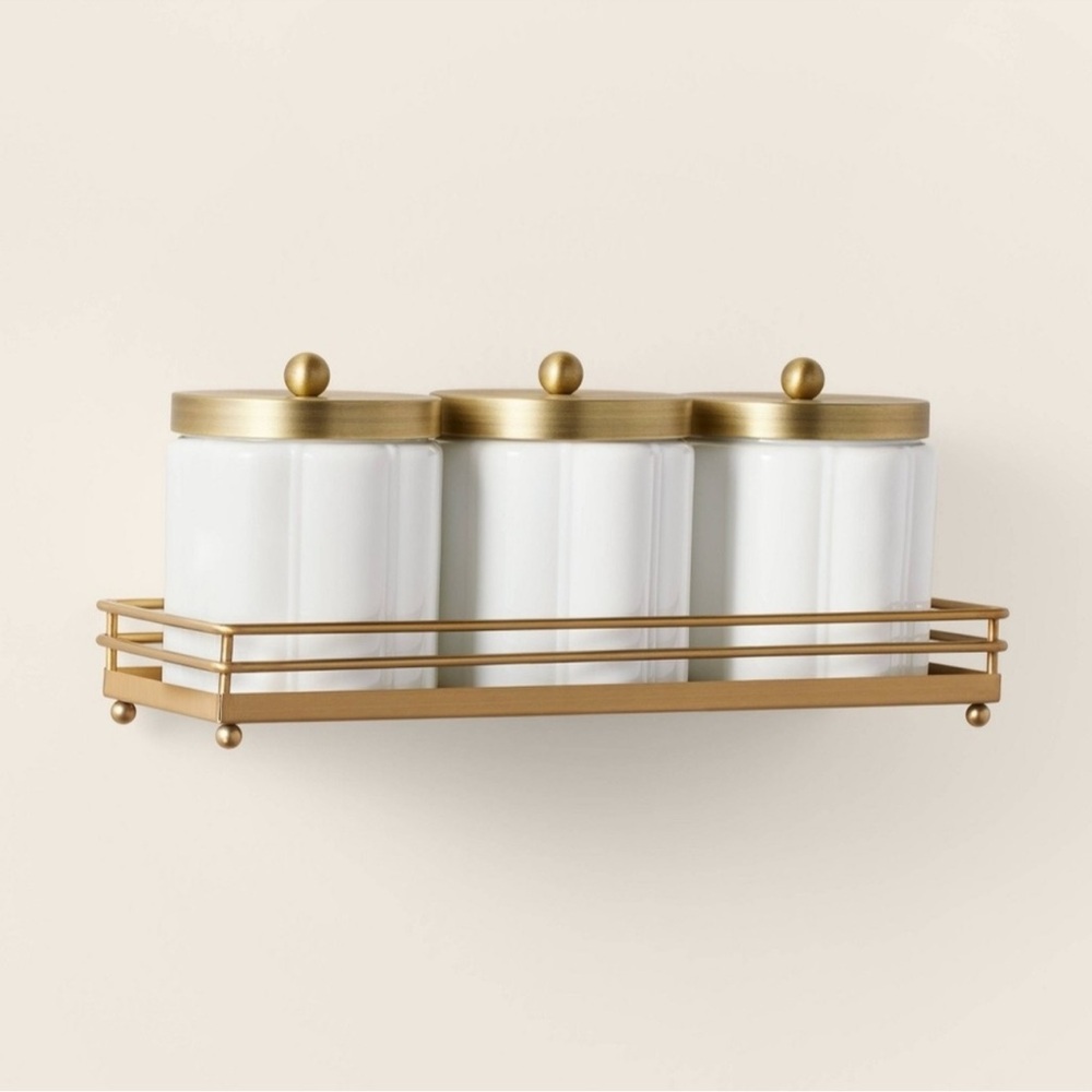 Hearth & Hand W Magnolia Milk Glass Bath Canister Set White/Brass with Wall-Moun